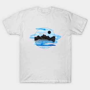 Loch and hills watercolor and ink T-Shirt